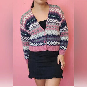 Paris Sports Club World Wild Vintage Y2K  cropped Cardigan heavy knit size med